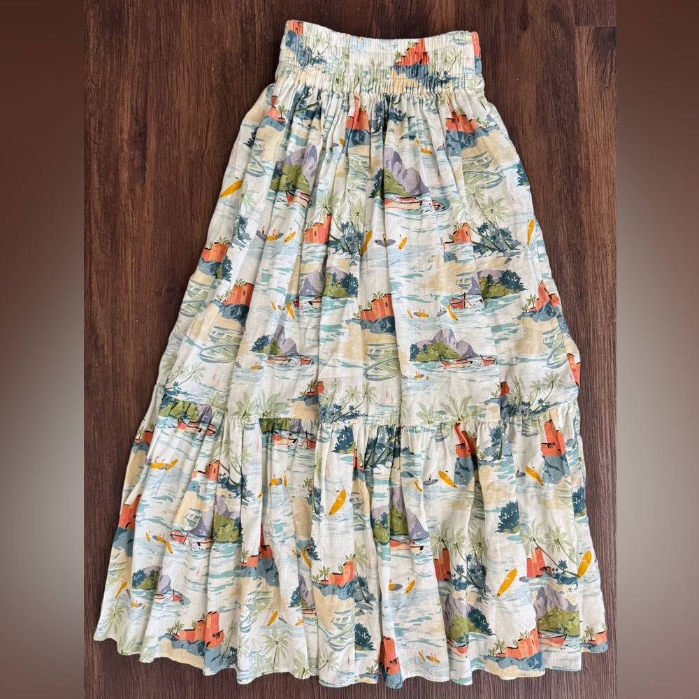 Ephemera Linen Midi Skirt Women's Size 2 Side Pockets Relaxed